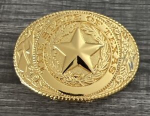 “The State Of Texas” Gold Plated Metal/ Aluminum Belt Buckle 3” X 4”