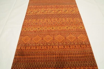 3x5 Feet Orange Afghan Hand Knotted Geometric Authentic Wool Area Rug - Image 1 of 4