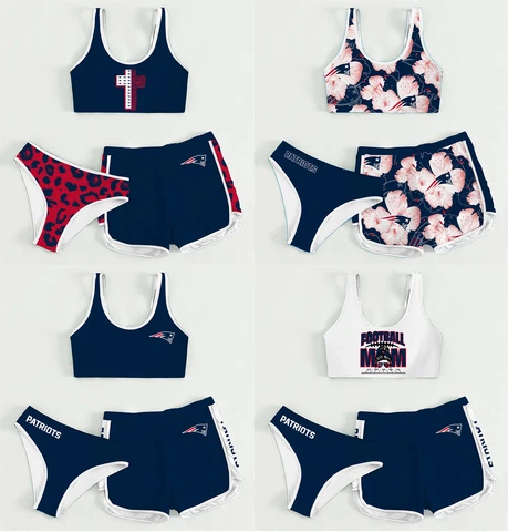 New England Patriots 3PCS Cotton Sports Yoga Suit Crop Tops Shorts Bikini Set Cover