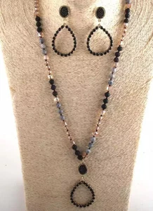 Conjunto de collar y pendiente Western de corte de lágrima con corte de cristal iridiscente negro y gris NUEVO - Imagen 1 de 4