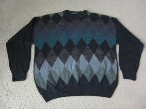 Vintage Consensus Sweater Adult Large Blue Wool Alpaca Argyle Knit Mens 90s - Picture 1 of 11