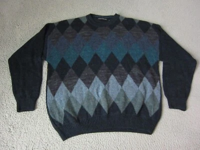 Vintage Consensus Sweater Adult Large Blue Wool Alpaca Argyle Knit Mens 90s - Image 1 of 4
