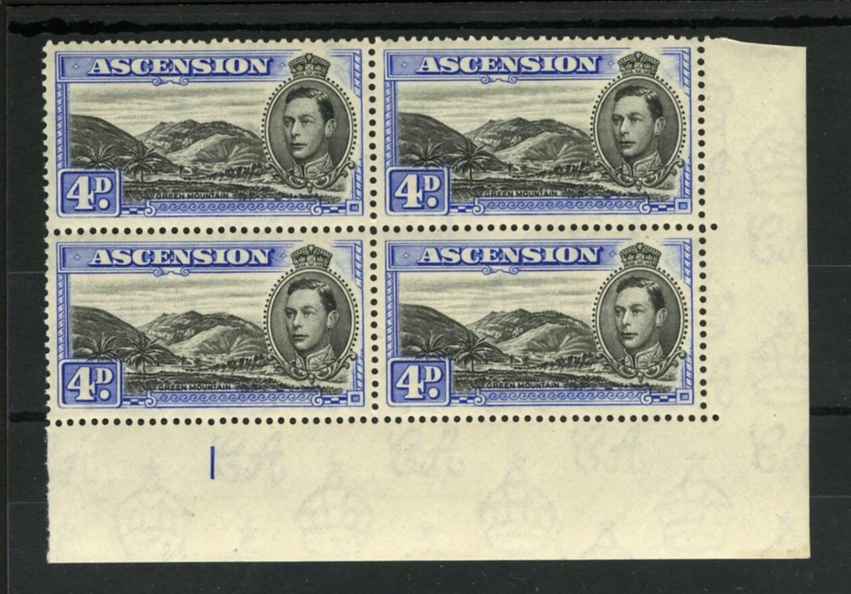 M1734 Ascension 1944 SG42c - 4d black & ultramarine corner PLATE (1) block of 4. - Изображение 1 из 2