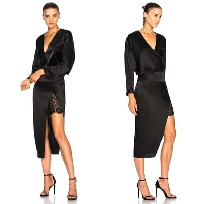 Michelle Mason long black dress with slit size 4 Formal Witchy Goth - Image 1 of 4