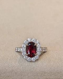 2.99Ct Oval Cut Natural Ruby & Diamond Engagement Ring 14K Solid White Gold 6 7 - Picture 1 of 6