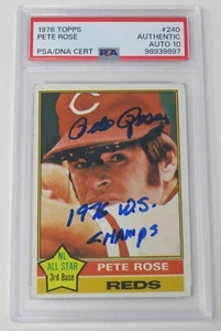 Pete Rose REDS Signed Autograph 1976 Topps Card 240 w/ "76 WS Champ" PSA 10 Auto - Picture 1 of 6