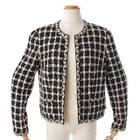 Auth Chanel 98C Tweed Collarless Jacket P09770 Black x White 38(178305