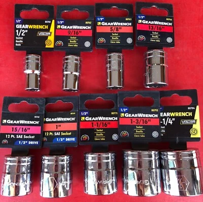 GEARWRENCH (9 PIECES) 1/2" DRIVE STANDARD SAE 12 PT POINT SHALLOW SOCKET SET - Image 1 of 4
