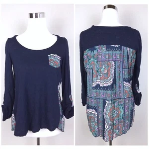 Anthropologie Paper Locket Accordion Tee Shirt Paisley Pleated Back Top Size XS - Picture 1 of 10