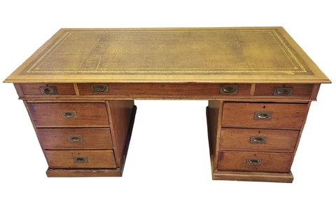 ANTIQUE 19th C ENGLISH 3 Part Table Gilt Tooled LEATHER TOP Walnut CAMPAIGN DESK Cover