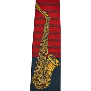 Alto Saxophone on Music Stave Sleeved Polyester Novelty Tie Gift - Picture 1 of 1