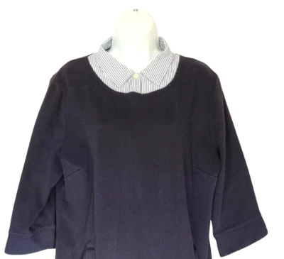 Talbots Dress Womens XL Blue Layered Look 3/4 Sleeve Pockets Stretch Knit Knee - Image 1 of 4