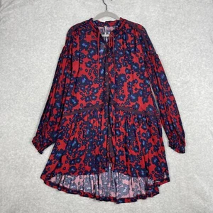 Free People Womens Love Letter Floral Tunic Blouse Size Small Merlot Combo Boho - Picture 1 of 8
