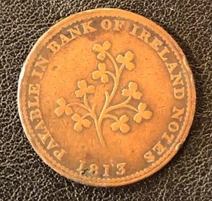 1813 Ireland Half Penny Merchant Token J Hilles Dublin World Coin - Picture 1 of 2