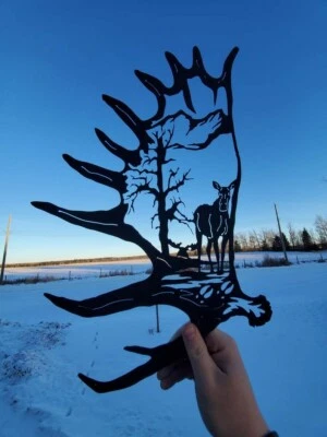 New! 13x19" Moose antler scene steel wall hanging - Image 1 of 2