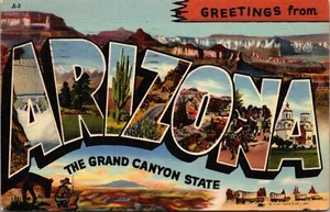 Postcard AZ Large Letter Greetings from Arizona Grand Canyon Linen Posted 1948 - Picture 1 of 2