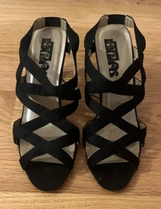 Black Fabric Summer Sandals High Heels Shoes Women 7.5 US - Picture 1 of 8