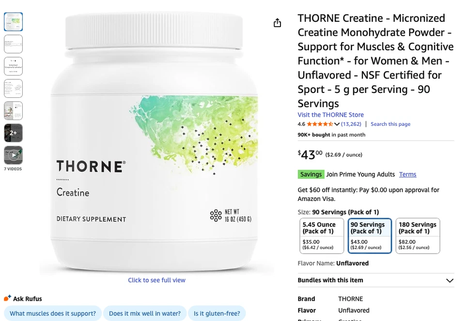 Thorne Research Creatina Certificado NSF 16 Oz, Novo, Selado, Expira: 25/05 - Imagem 1 de 4