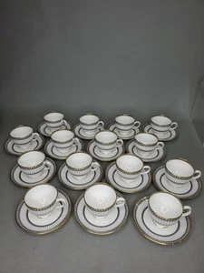 Lot Of 15 Wedgwood China, Colonnade Black w/ Gold Trim, Footed Cup & Saucer Set - Picture 1 of 10