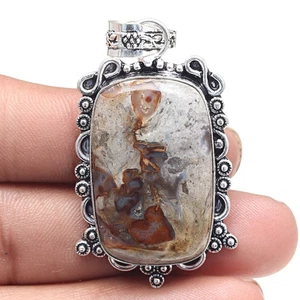 Pendant Rock Calsi Gemstone Handmade Gift For Her Antique Silver Jewelry 2" - Picture 1 of 7