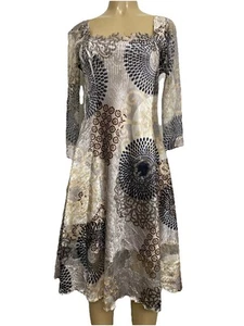 Komarov Dress Floral Square Neck 3/4 sleeve Lace Fit Flare Satin Gray Knee L - Picture 1 of 8