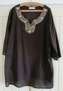 Ladies Casual Comfort Brown Embelished Tunic Top UK 24 54in Used - Picture 1 of 17