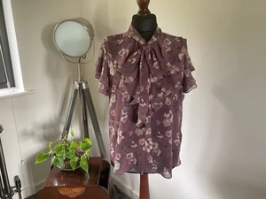 Ralph Lauren Floral Tie-Neck Georgette Blouse XL (16) Antique Rose/Purple BNWT - Picture 1 of 13