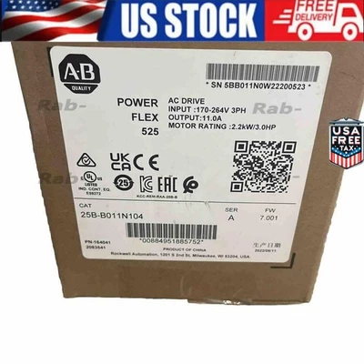 25B-B011N104 New AB PowerFlex 525 2.2kW (3Hp) AC Drive 25BB011N104 US Free Tax - Image 1 of 4