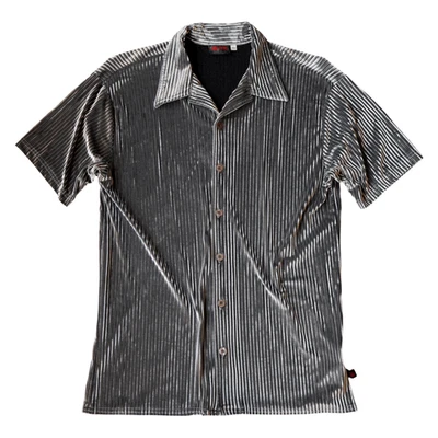 Vintage Silver Velvet Shirt Mens XL y2k 90s Rave Night Club Disco Velour Camp 🔥 - Image 1 of 4