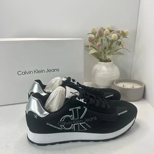 Calvin Klein EDEN Faux Leather Casual Sneakers Black/White Men's 11.5M NWB - Picture 1 of 9