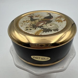 The Art of Chokin Vintage Trinket Box Peacock Bird 24 KT Gold Trinket Dish Japan - Picture 1 of 9