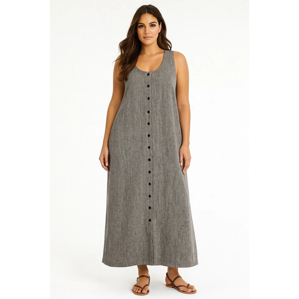 CJ Banks Jumper Maxi Dress Womens 20W Gray Button Down Wool Tweed Shift Classic - Image 1 of 4