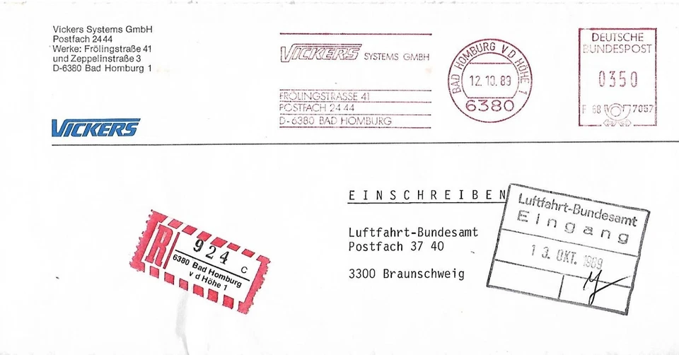 GERMANY 1989,REGISTERED METER COVER - Image 1 of 1