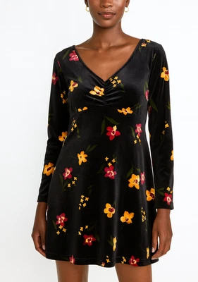 Mini Vestido Babydoll Floral Terciopelo Negro Años 90 Y2K La Belle Manga Larga M EE. UU. Foto 1 de 4