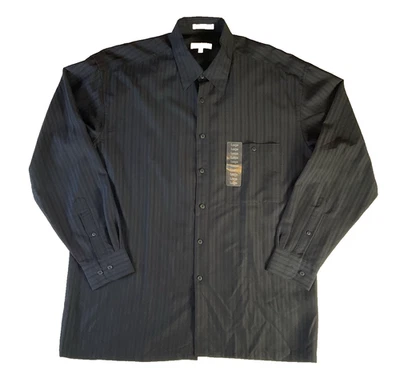 Pierre Cardin Black Striped Dress Shirt Mens Large 16-16.5 Chest Pocket Holiday - Image 1 of 4
