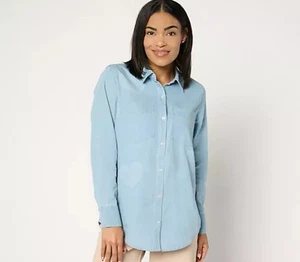 Studio Park x Amy Stran 100 % Baumwolle gestempelt Chambray Shirt hellwäsche M A676832 - Bild 1 von 8