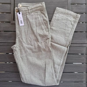 The Easy Hose oliv Fischgrätmuster Größe 30 x 34 neu 128 $ Leinen/Seide/Baumwollmischung - Bild 1 von 4