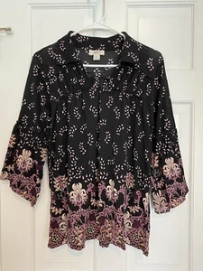 Style & Co Women's Top Size Small Long Sleeve Floral Black Lightweight - Picture 1 of 5
