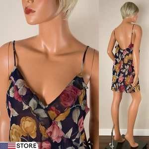 💖 Vintage VICTORIA'S SECRET Chiffon Semi Sheer Chemise Floral Slip Dress L - Picture 1 of 13