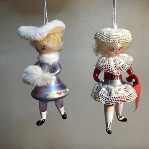 Fancy Lady’s Blown Glass Christmas ornament Made In Italy De Carlini Lot Of 2 - Picture 1 of 22