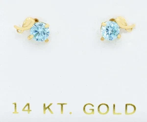 GENUINE 0.80 Cts AQUAMARINE ELEPHANT STUD EARRINGS 14K GOLD - Free Certificate - Picture 1 of 3