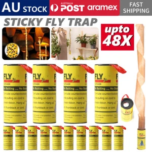 4-48 Rolls Sticky Fly Trap Paper Fruit Insect Bug Catcher Strip Flies Sticker AU - Picture 1 of 17