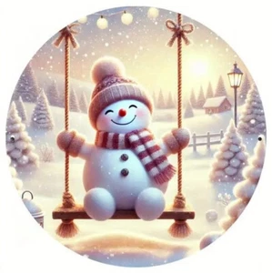 Happy Snowman Christmas Decoration - 8" Round Metal Sign - NEW - Picture 1 of 6