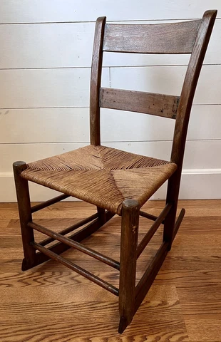 Antique Vintage Shaker Style Ladder Back Wood Rush Seat Rocking Chair Handmade Cover