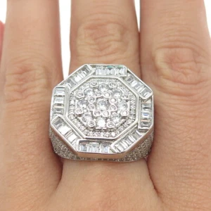 925 Sterling Silver Pave Multi-C Z Domed Ring Size 9.25 - Picture 1 of 10