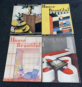 4 Art Deco Illustrated 1927-35 House Beautiful & House & Garden Magazines - Picture 1 of 23