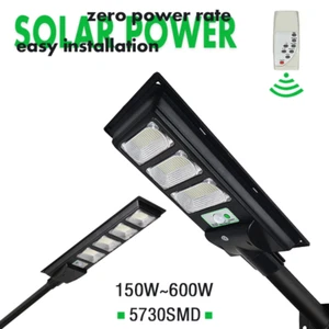 Solar LED Street Lamp Cool White Sensor Pole Remote Control 150/300/450/600W - Picture 1 of 12