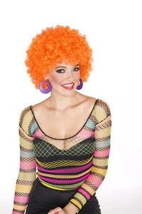 GLITTER AFRO Halloween 70's Disco costume wig - Hot Orange - Picture 1 of 1