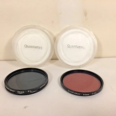 2 QUANTARAY Camera Lens FILTER Covers w Case 62mm F-DL P.L Polarized Japan - Image 1 of 4
