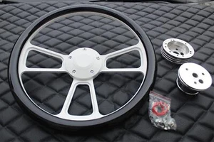 14" Golf Cart White Steering Wheel w/ Hydro Black Wrap for Yamaha 1979+ 2 Piece - Bild 1 von 4